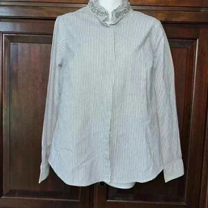 Elle Button Down Shirt Women’s Size 12 / Stripes w/ Rhinestone Neck